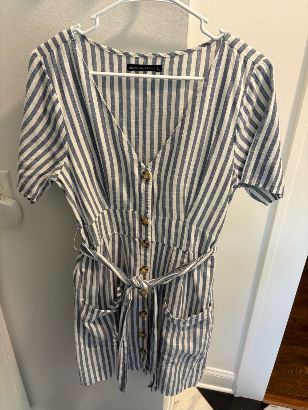Abercrombie & Fitch Navy and White Vertical Stripe Shirt Dress